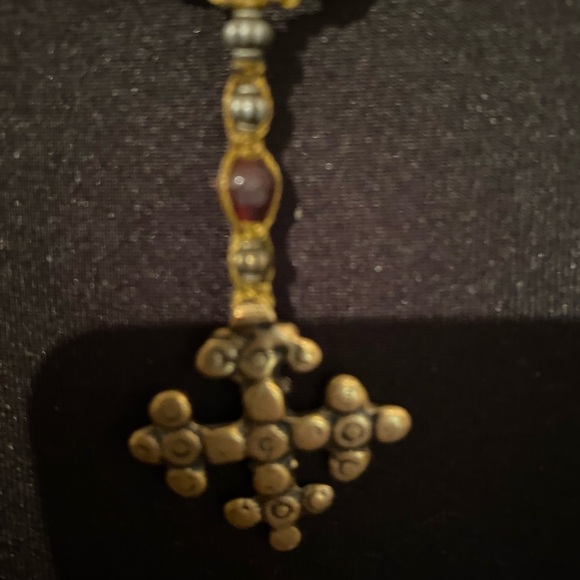 Brass Aztec Cross on beaded macrame chain - Picture 2 of 10